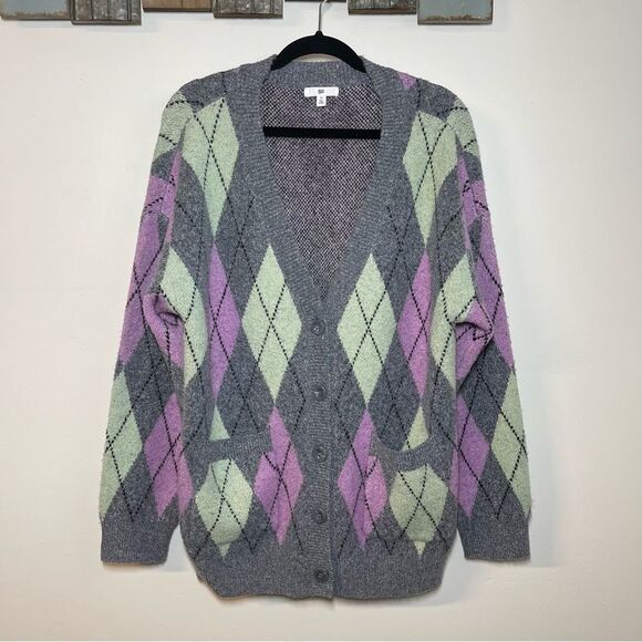 BP Argyle Pattern Oversized Cardigan Sweater Size Medium - Picture 4 of 10